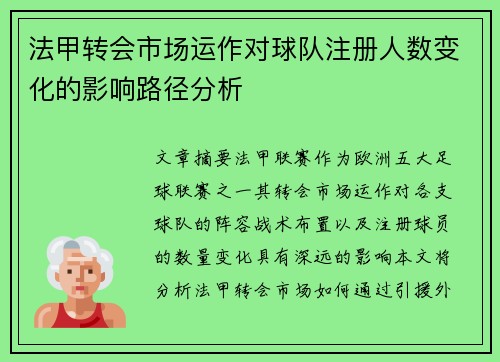 法甲转会市场运作对球队注册人数变化的影响路径分析