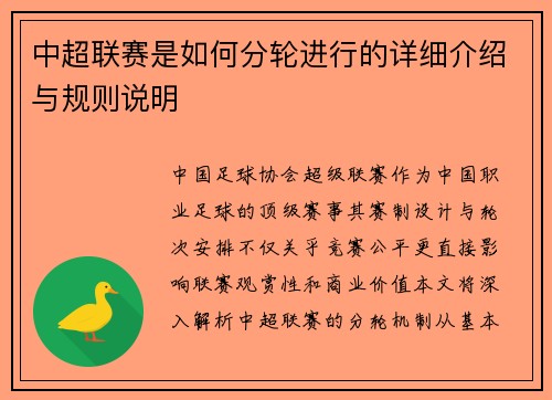 中超联赛是如何分轮进行的详细介绍与规则说明